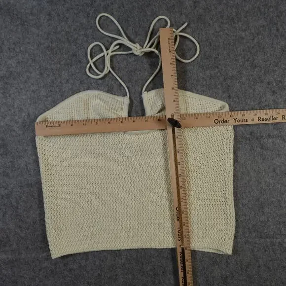 Reformation Top Womens Extra Large Suzanne Cotton Knit Tank Halter Crochet Cream - Picture 4 of 10